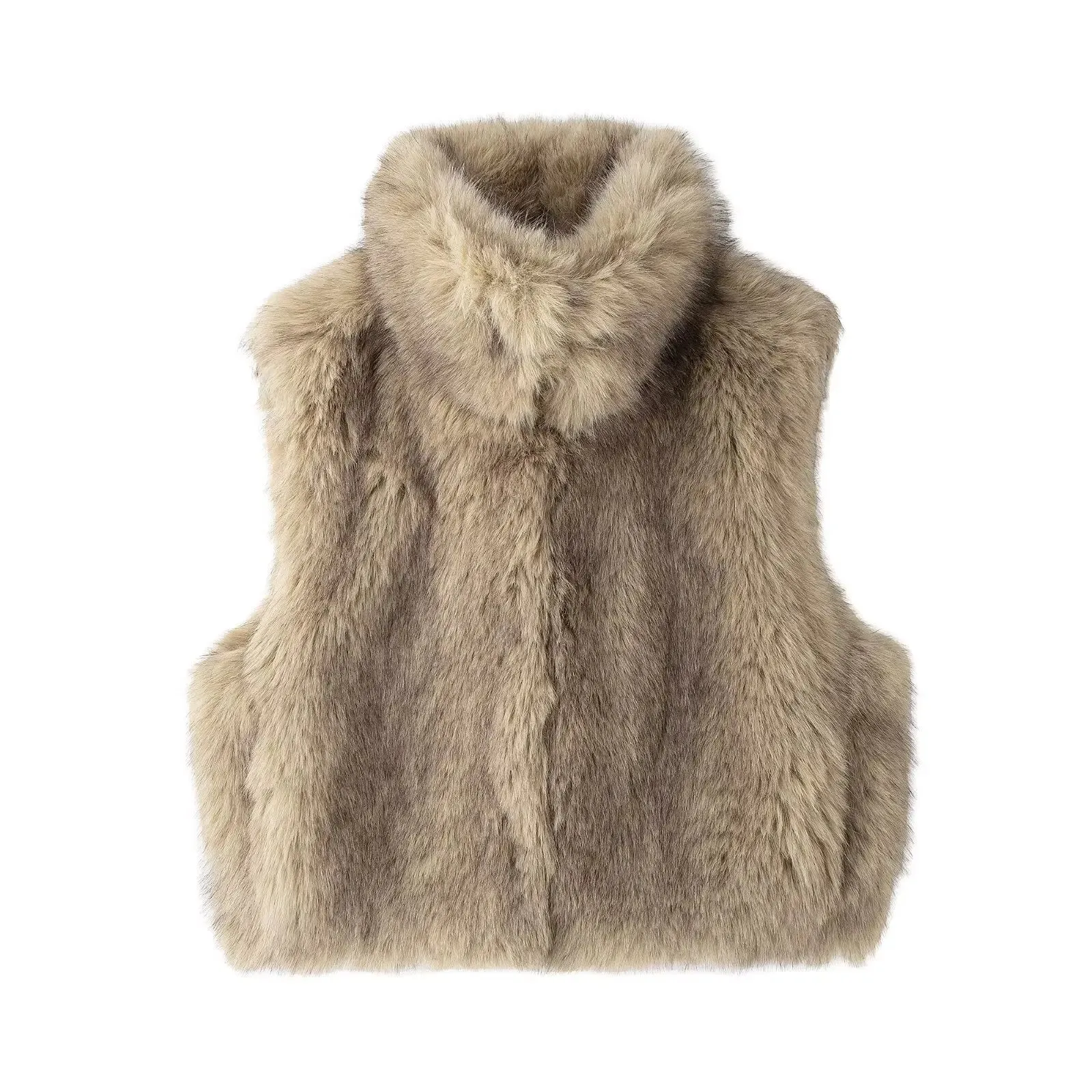 Faux Fur Lapel Sleeveless Vest Coat