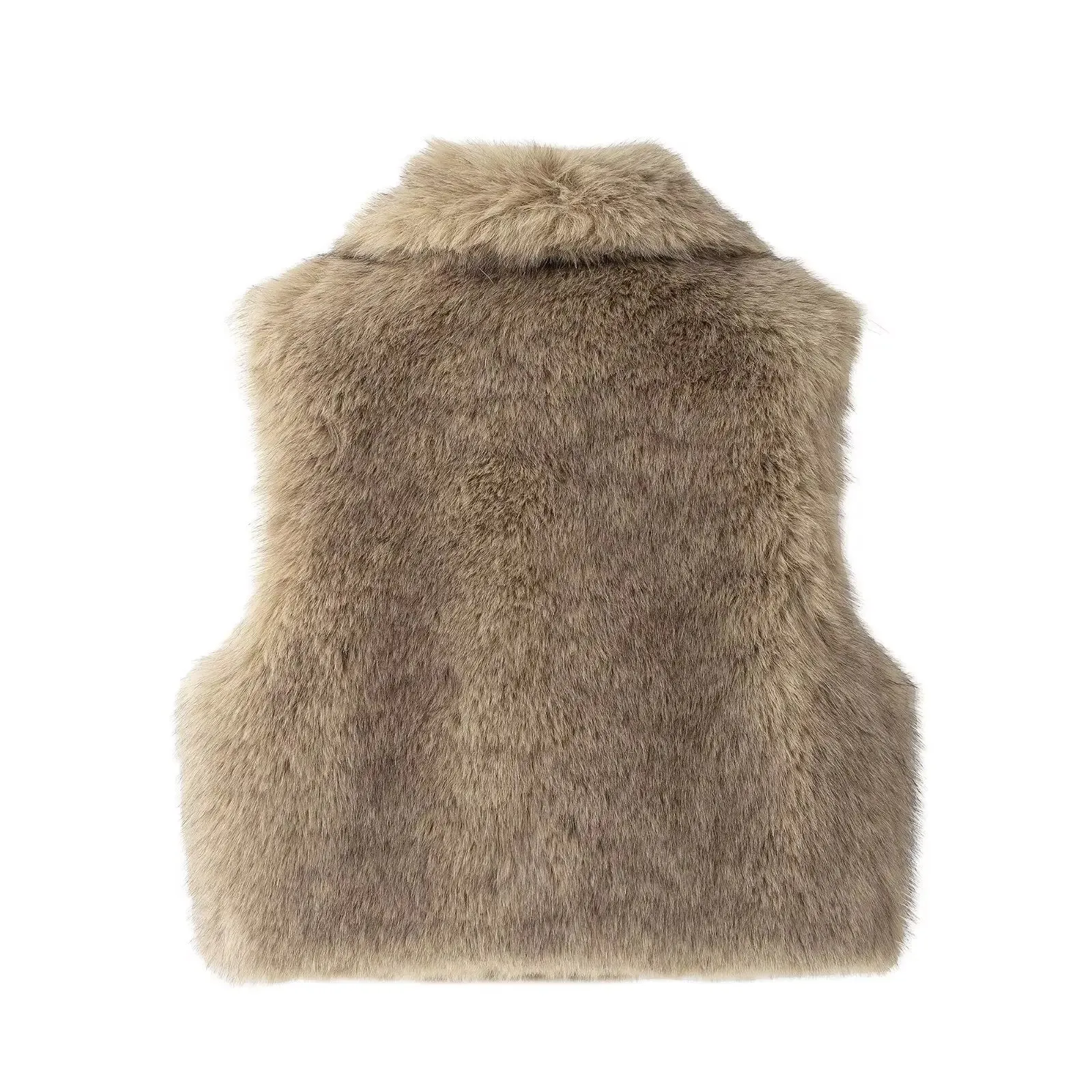 Faux Fur Lapel Sleeveless Vest Coat