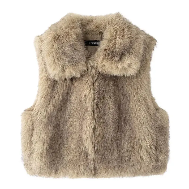 Faux Fur Lapel Sleeveless Vest Coat