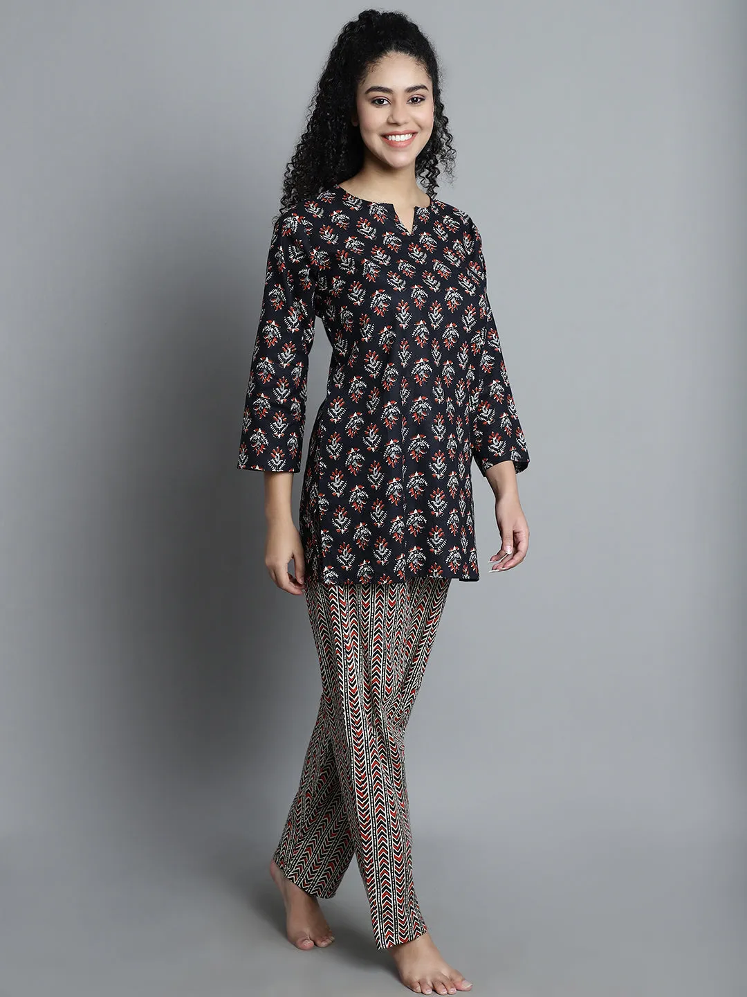 Floral Short Kurti with Trouser Set