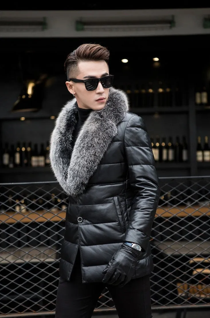 Genuine Leather Duck Down Real Fox Fur Collar Coats