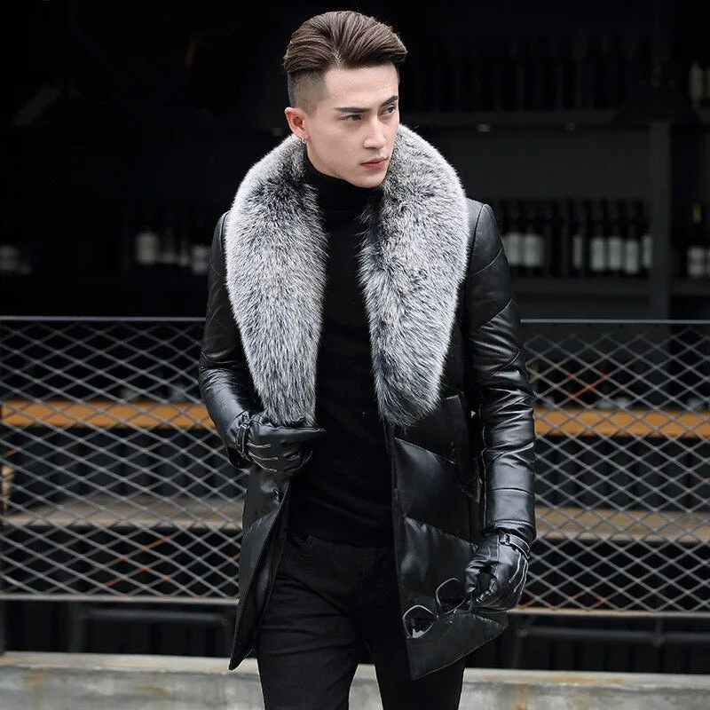 Genuine Leather Duck Down Real Fox Fur Collar Coats