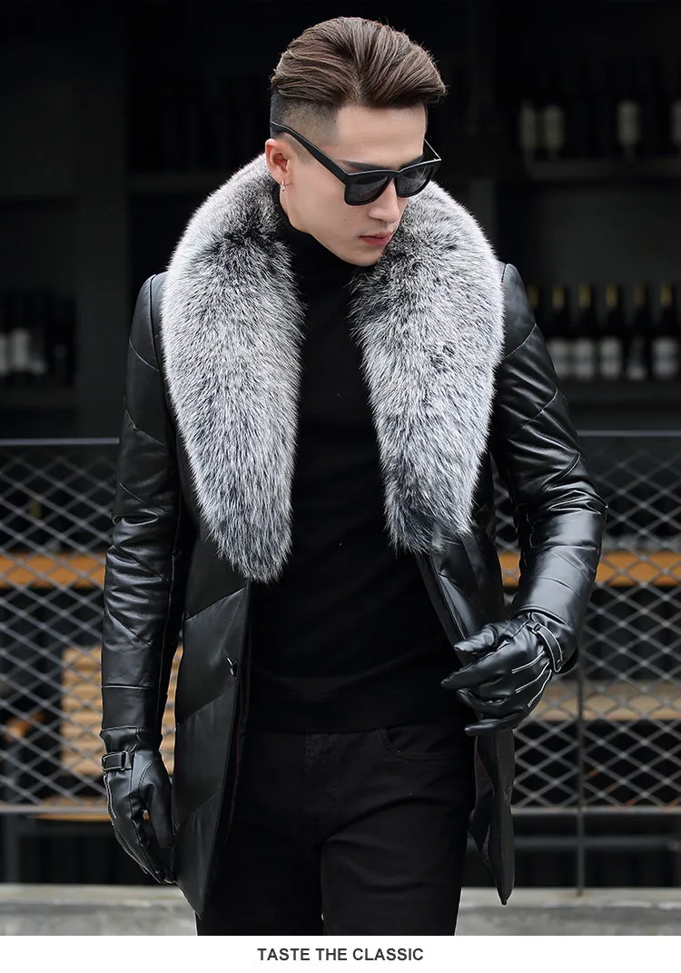 Genuine Leather Duck Down Real Fox Fur Collar Coats