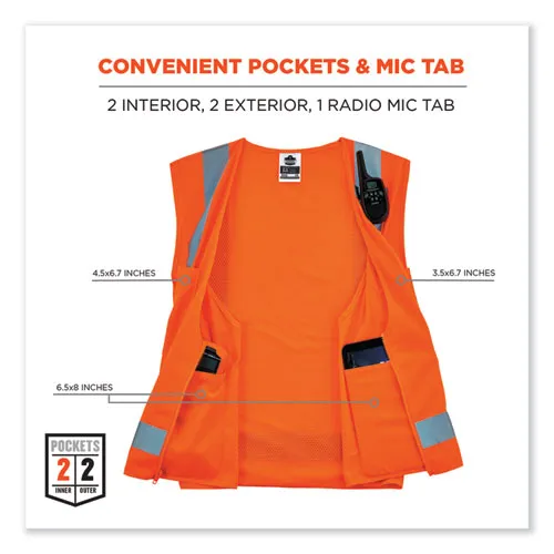 Glowear 8249z-s Single Size Class 2 Economy Surveyors Zipper Vest, Polyester, Medium, Orange, Ships In 1-3 Business Days