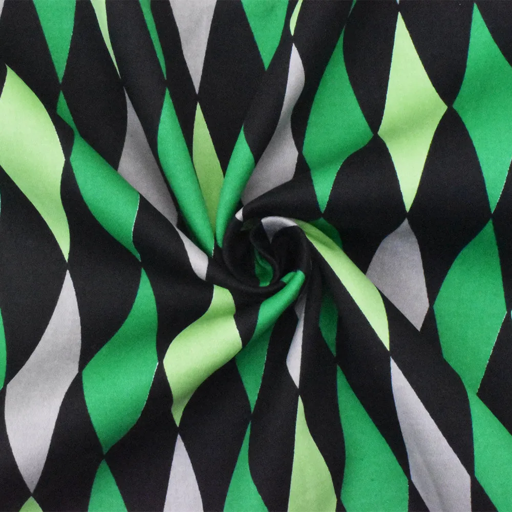 Green-Multi Diamond Printed Stretch Cotton Spandex Twill Sateen Fabric