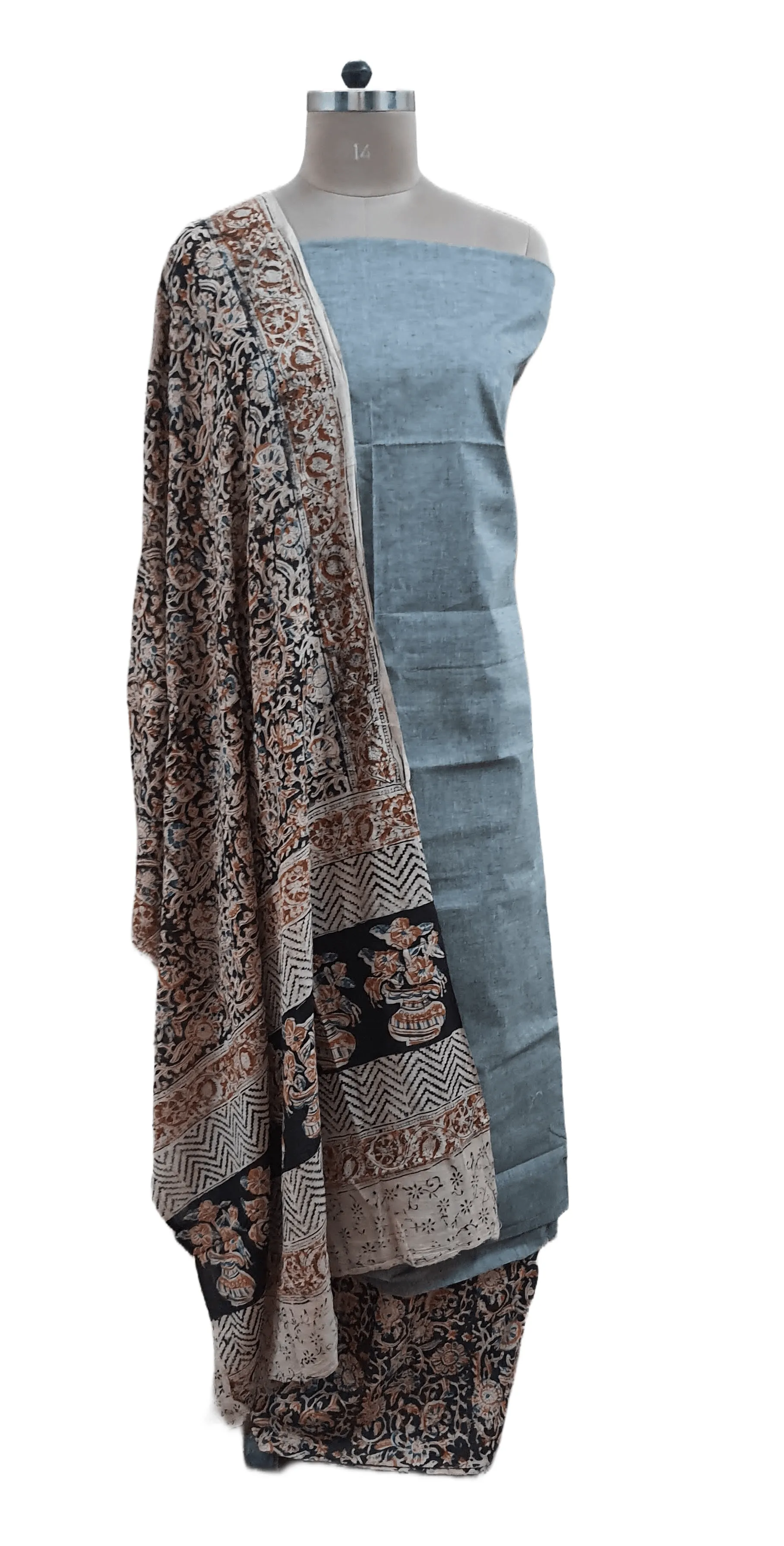 Grey Kalamkari Salwar Kameez Dress Material