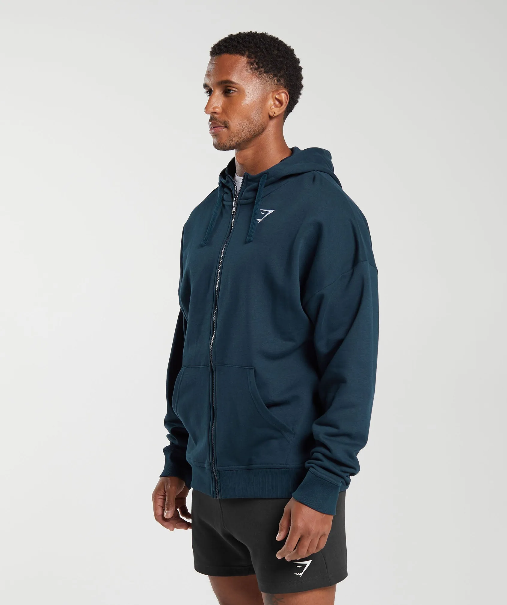 Gymshark Crest Oversized Zip Up Hoodie - Navy