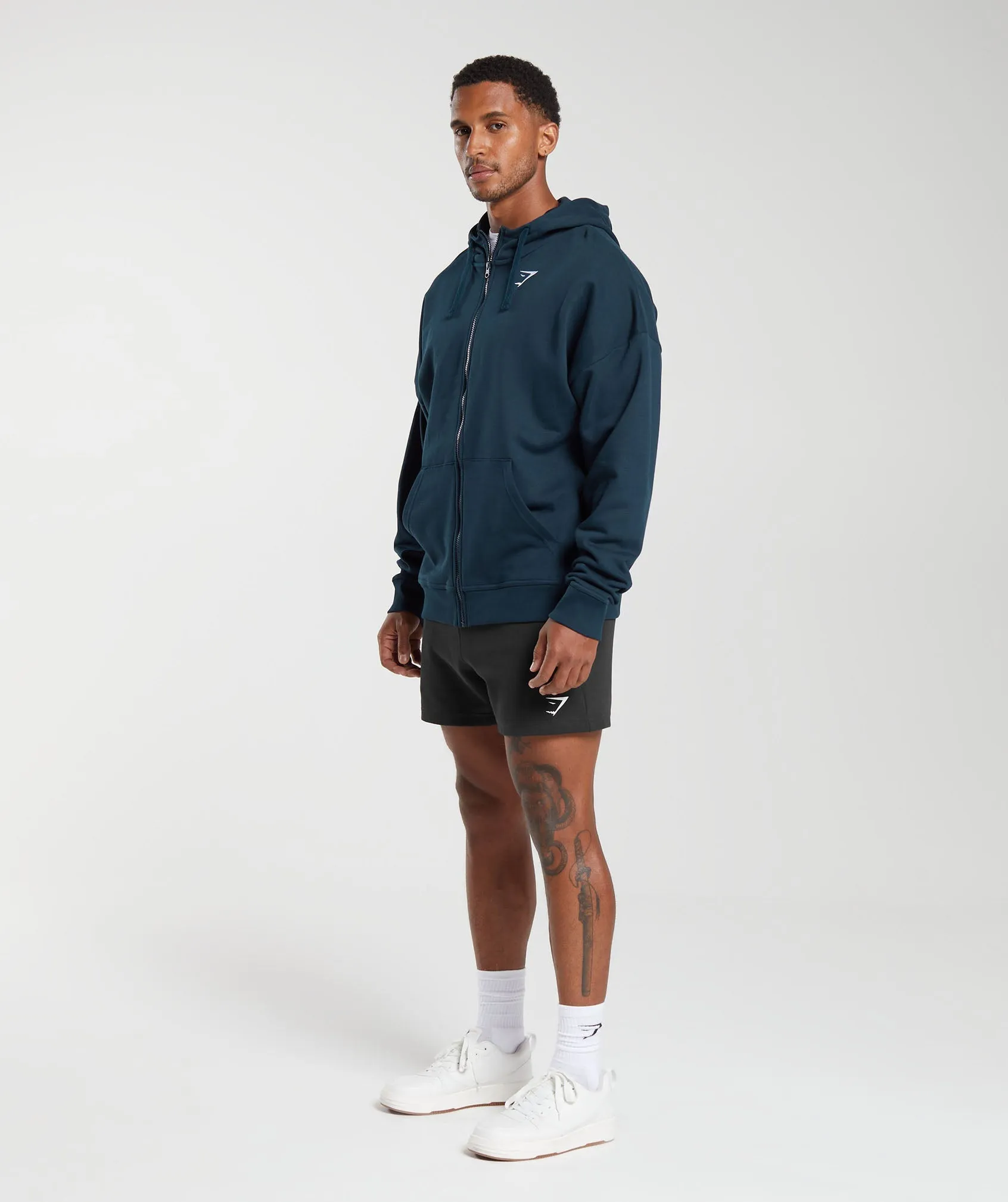 Gymshark Crest Oversized Zip Up Hoodie - Navy