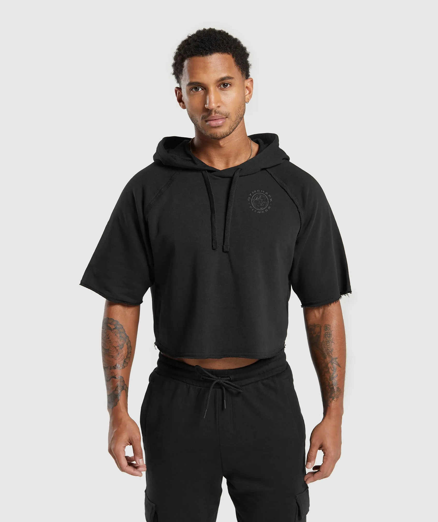 Gymshark Legacy Short Sleeve Crop Hoodie - Black