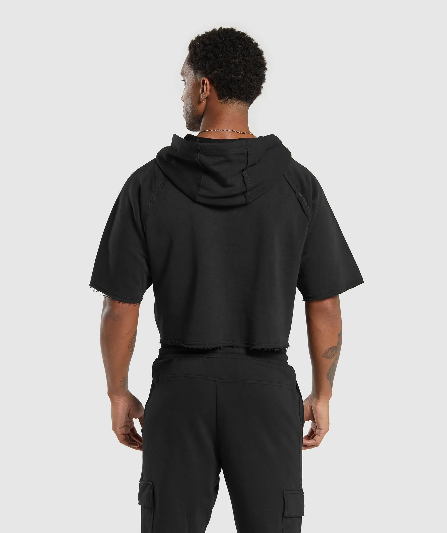 Gymshark Legacy Short Sleeve Crop Hoodie - Black