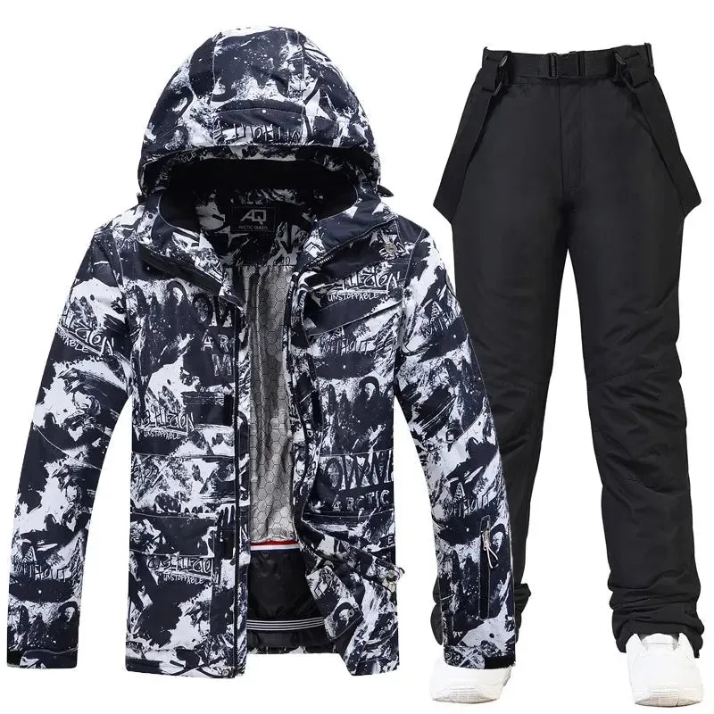 Hotian Graffiti Men Ski Snowboard Insulated Jacket & Bib Pants