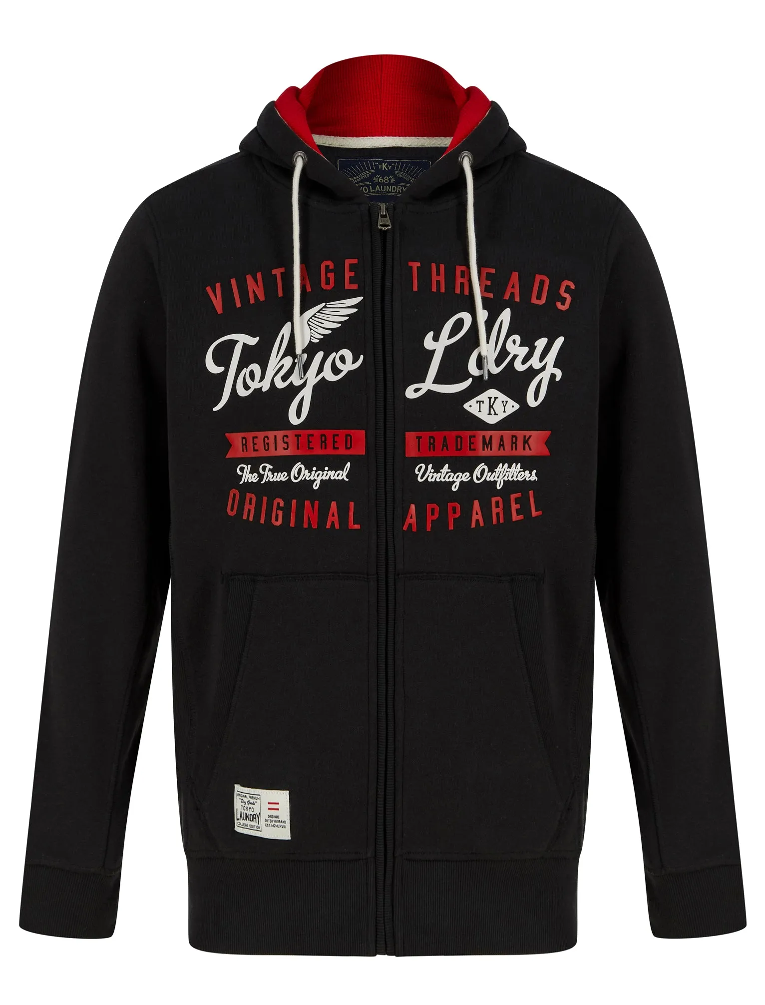 Invidia Motif Brushback Fleece Zip Through Hoodie in Jet Black - Tokyo Laundry