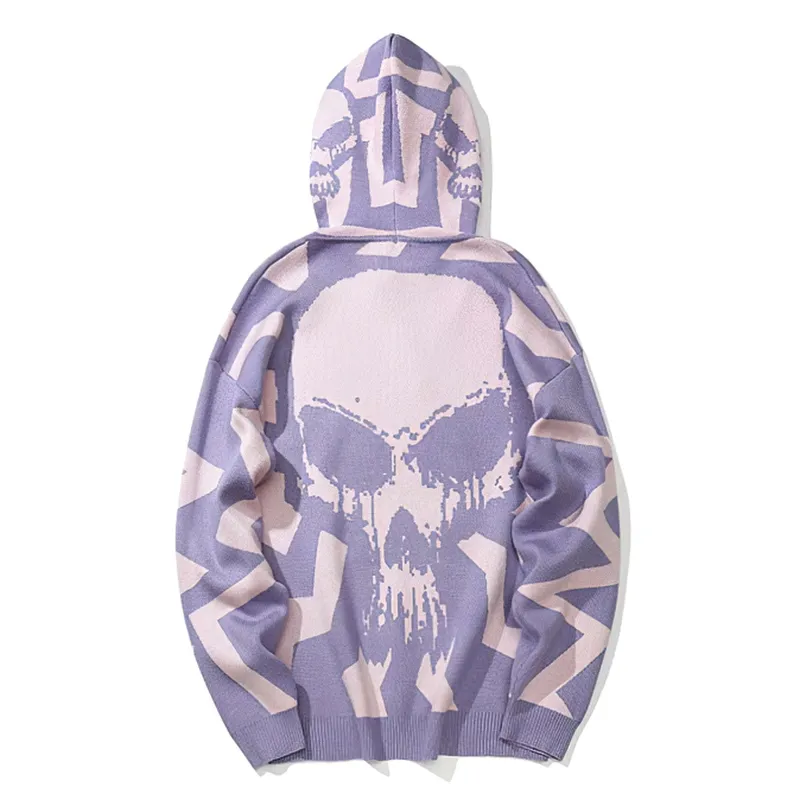 Knitting Hoodies For Men / Skull Print Hoodie / Streetwear Clothing