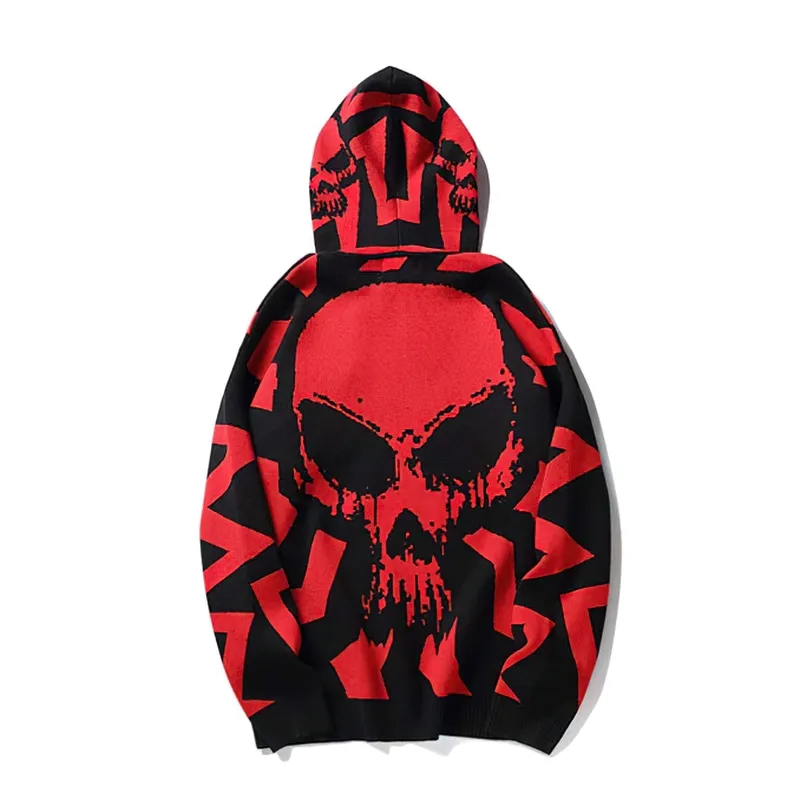 Knitting Hoodies For Men / Skull Print Hoodie / Streetwear Clothing