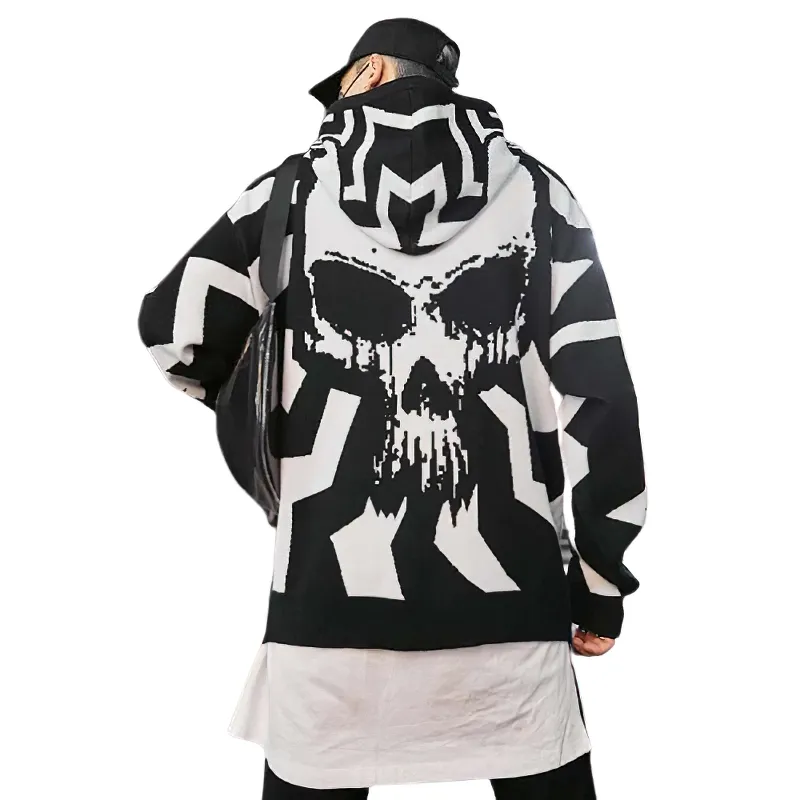 Knitting Hoodies For Men / Skull Print Hoodie / Streetwear Clothing