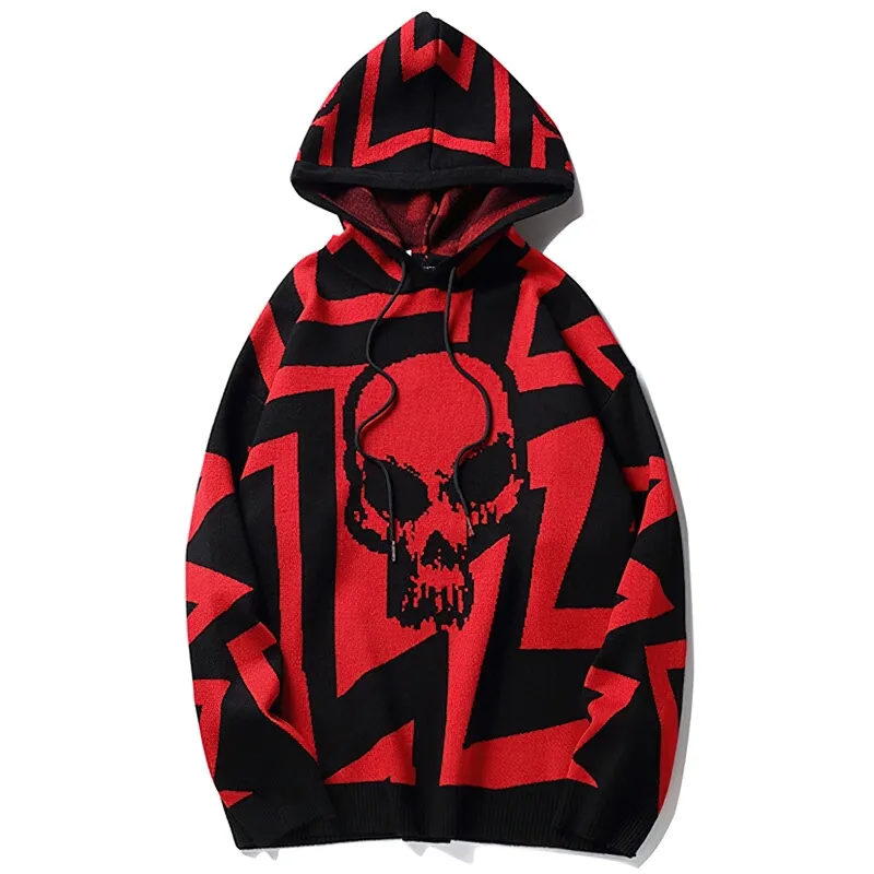 Knitting Hoodies For Men / Skull Print Hoodie / Streetwear Clothing