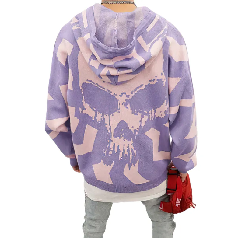 Knitting Hoodies For Men / Skull Print Hoodie / Streetwear Clothing