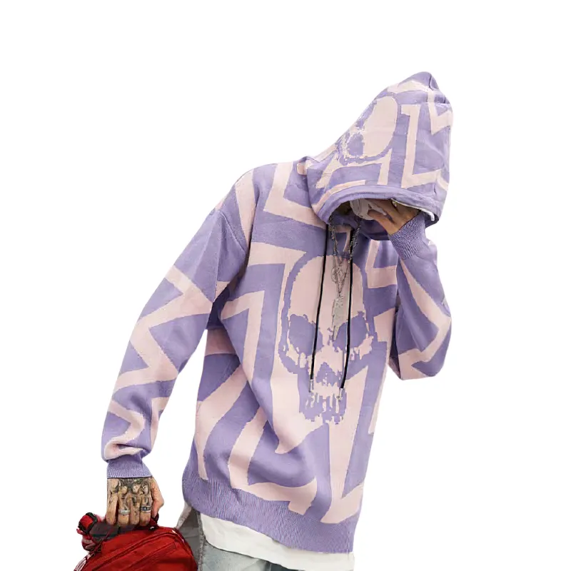 Knitting Hoodies For Men / Skull Print Hoodie / Streetwear Clothing