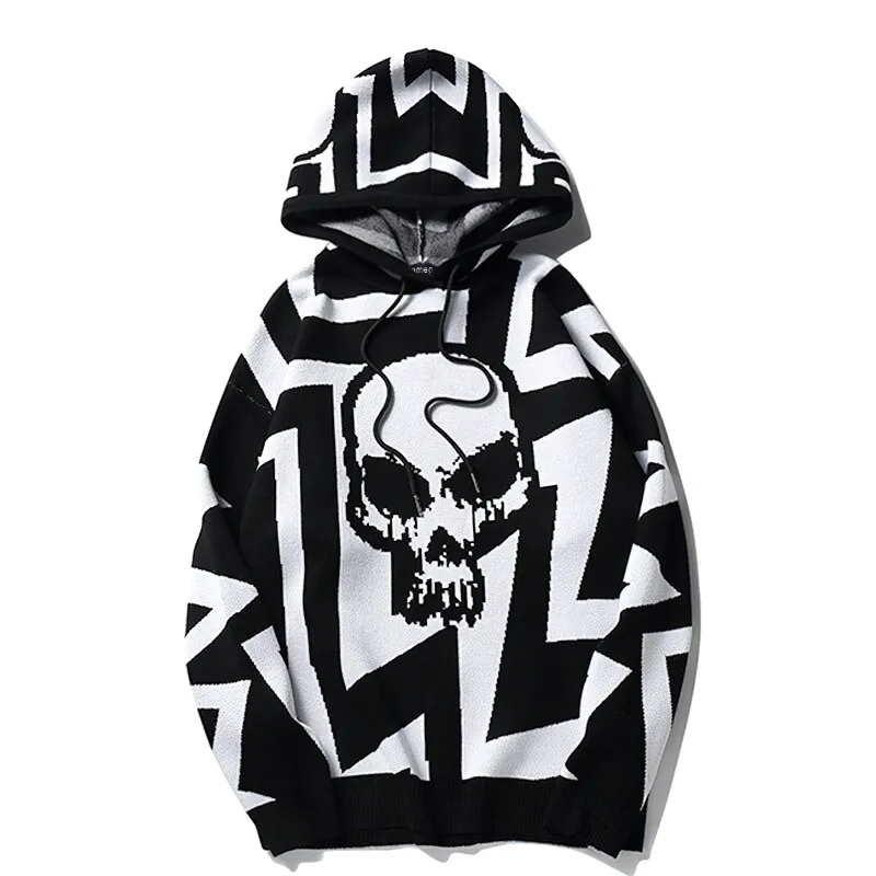 Knitting Hoodies For Men / Skull Print Hoodie / Streetwear Clothing