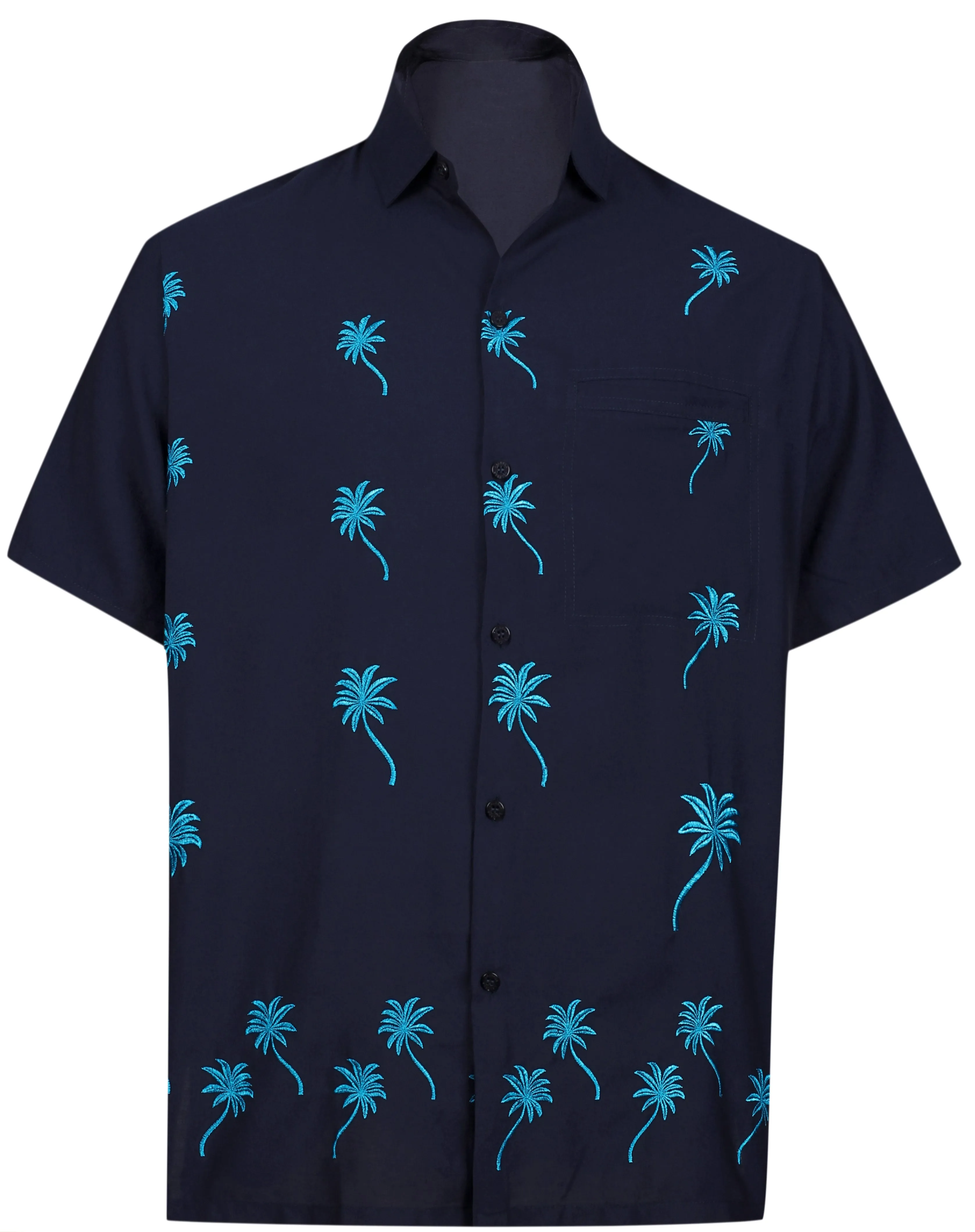 LA LEELA Men Casual Beach Shirt for Aloha Tropical Beach front Short sleeve pockets Navy Blue