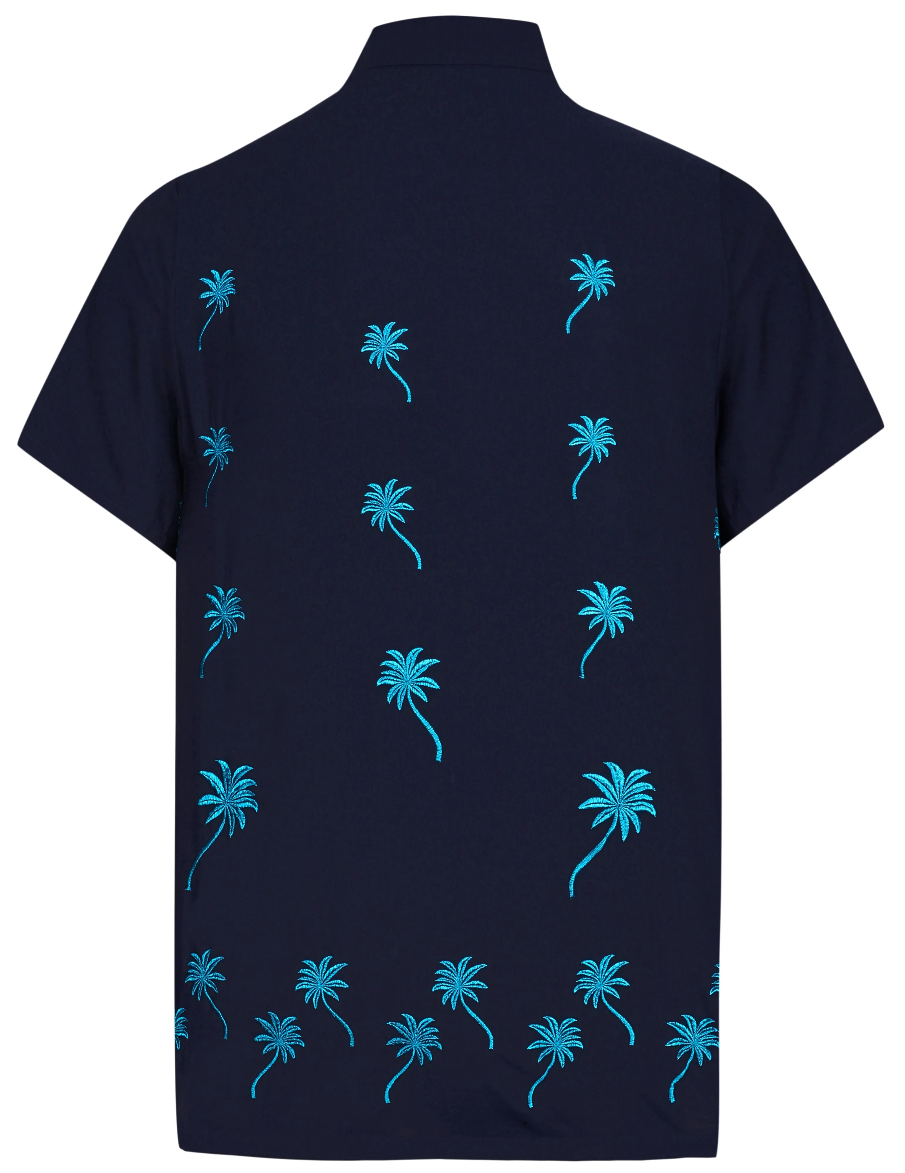 LA LEELA Men Casual Beach Shirt for Aloha Tropical Beach front Short sleeve pockets Navy Blue