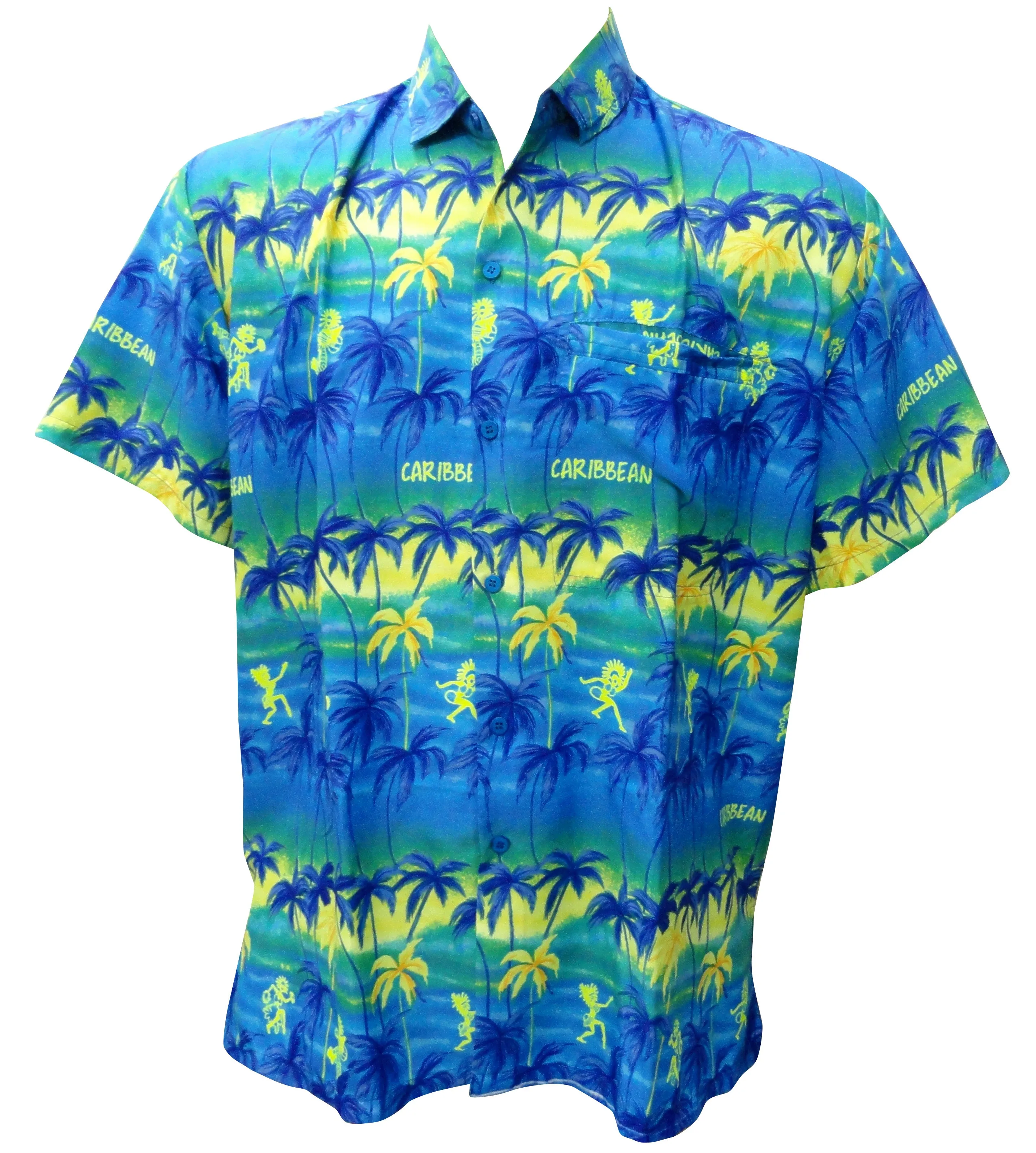 LA LEELA Shirt Casual Button Down Short Sleeve Beach Shirt Men Aloha Pocket shirt Blue_AA37