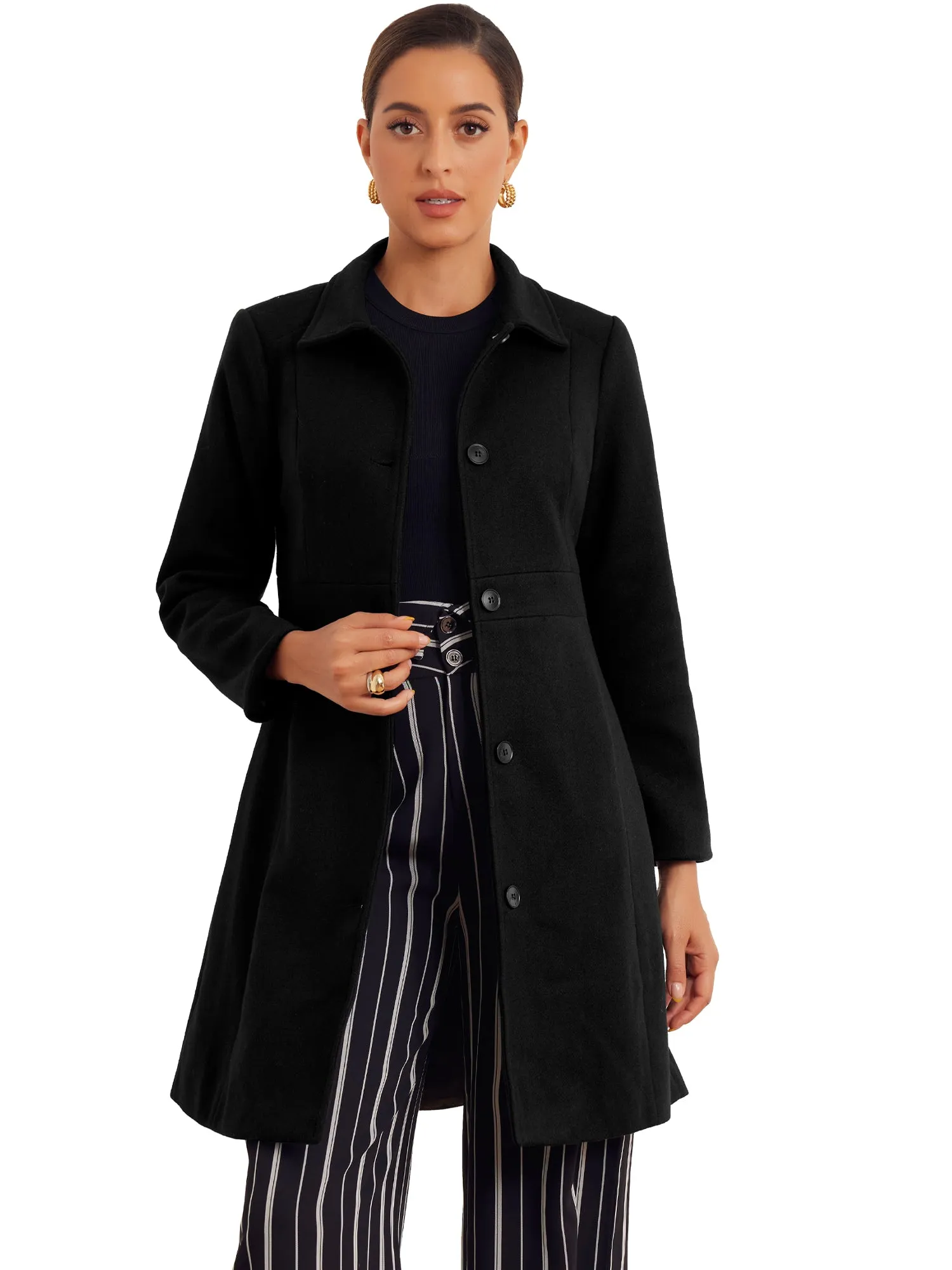 Lapel Button Down Single Breasted Long Sleeve Winter Pea Coat