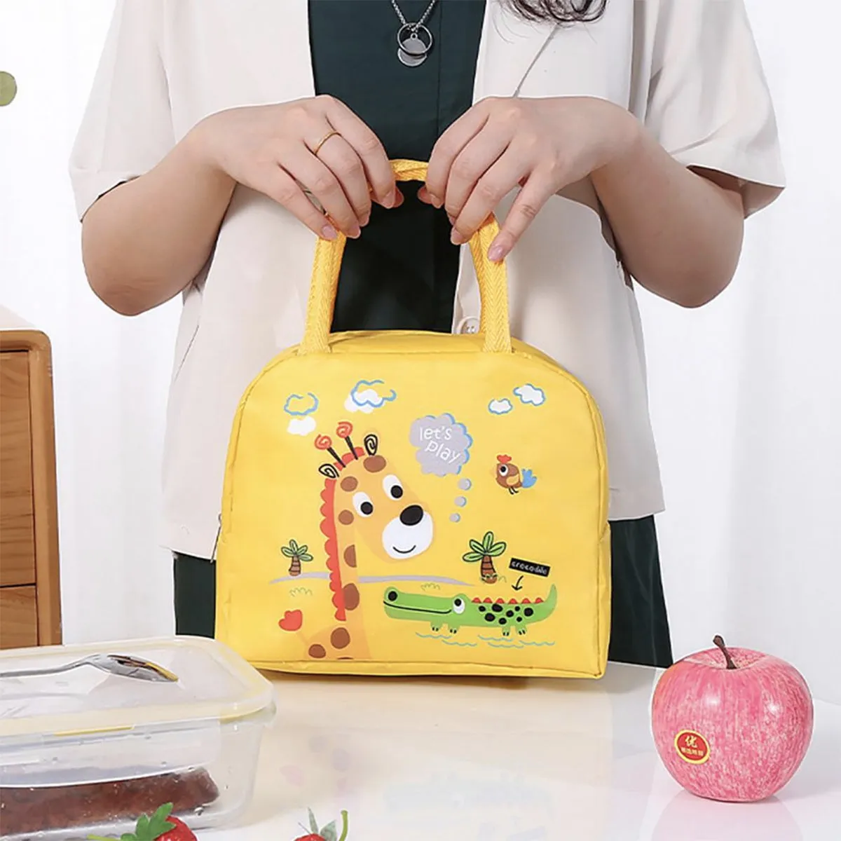 Lunch Box Insulated Bag Soft Leakproof Lunch Bag for Kids Men Women, Durable Thermal Lunch Pail for School Work Office | Fit 6 Cans-Yellow Giraffe