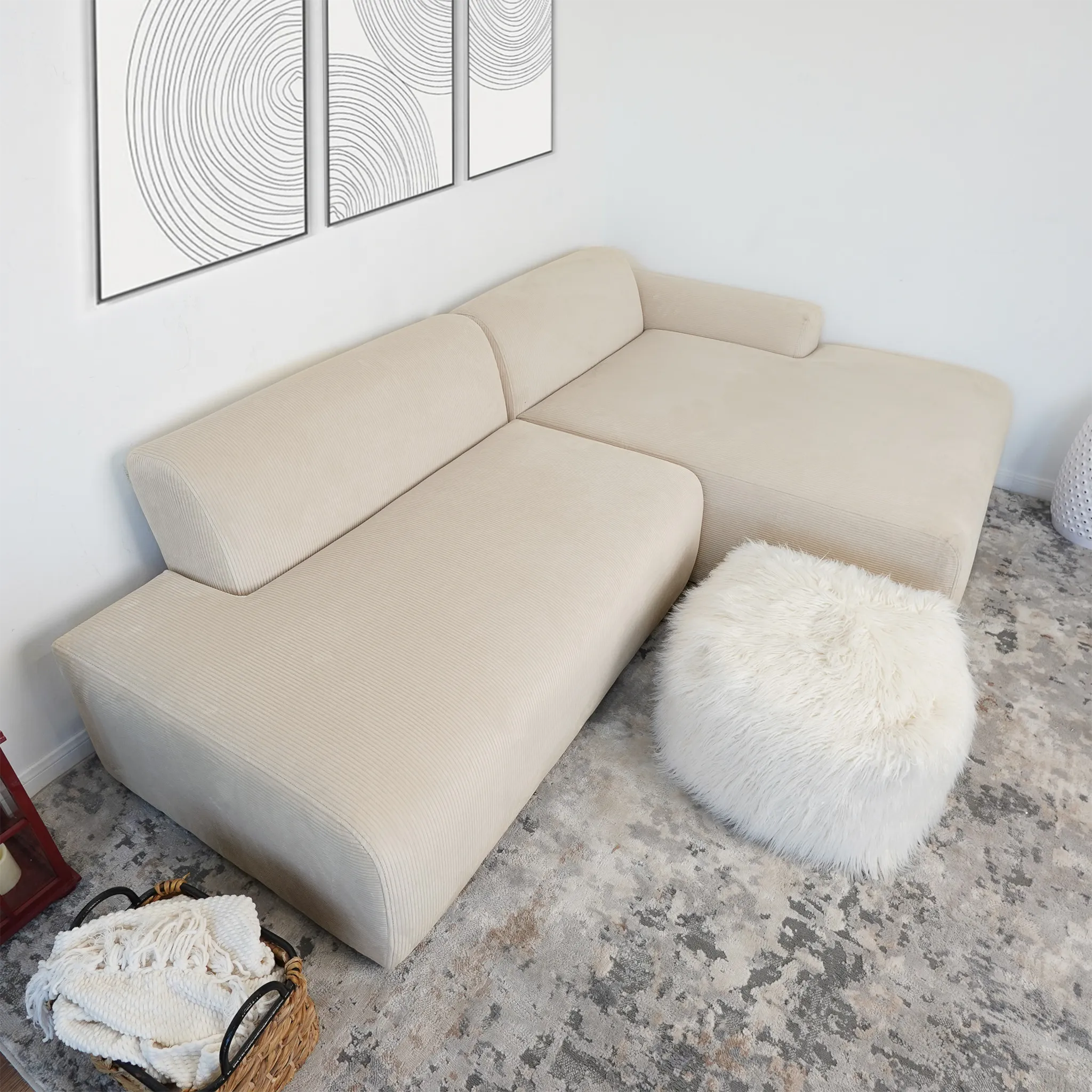 Mar Sectional Cream Velvet Sofa (Right Facing)