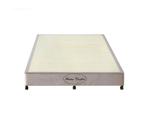 Mattress Base Ensemble King Size Solid Wooden Slat in Beige with Removable Cover