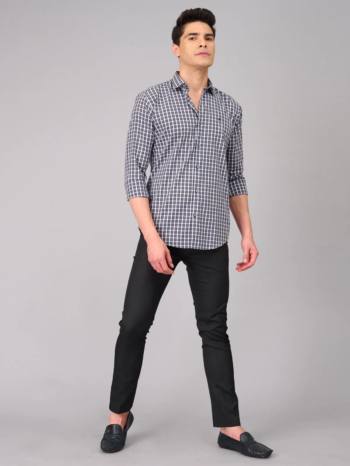 Men Grey Checks Shirts (GBMKLS2907)