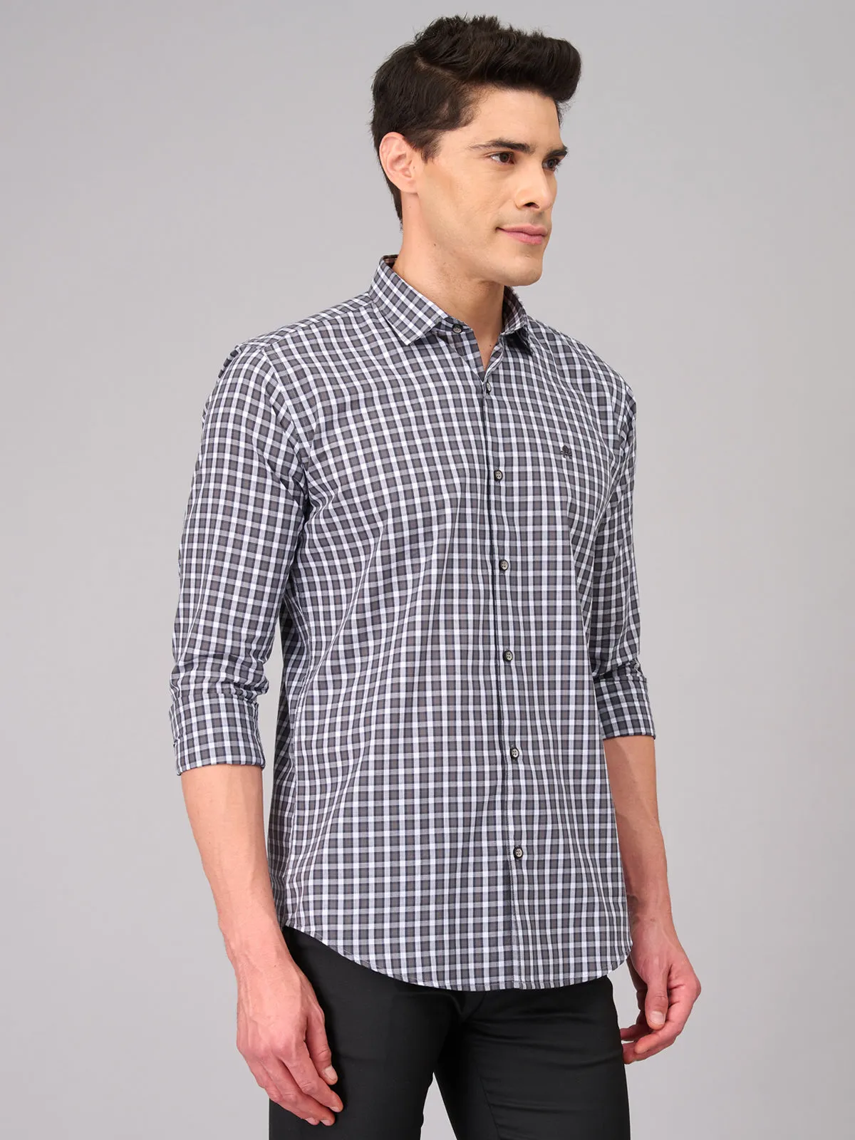 Men Grey Checks Shirts (GBMKLS2907)