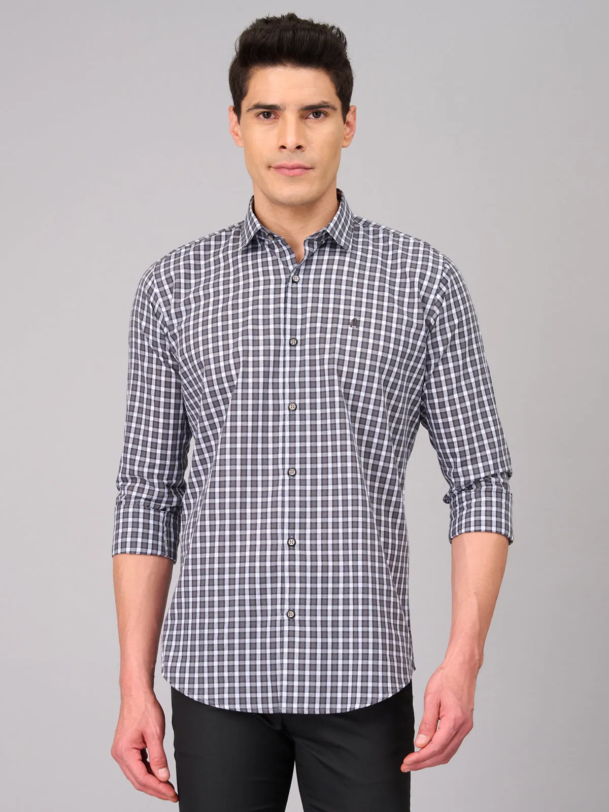 Men Grey Checks Shirts (GBMKLS2907)