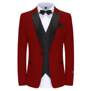 Men's Slim-Fit 3PC Satin Peak Lapel Tuxedo (RED)