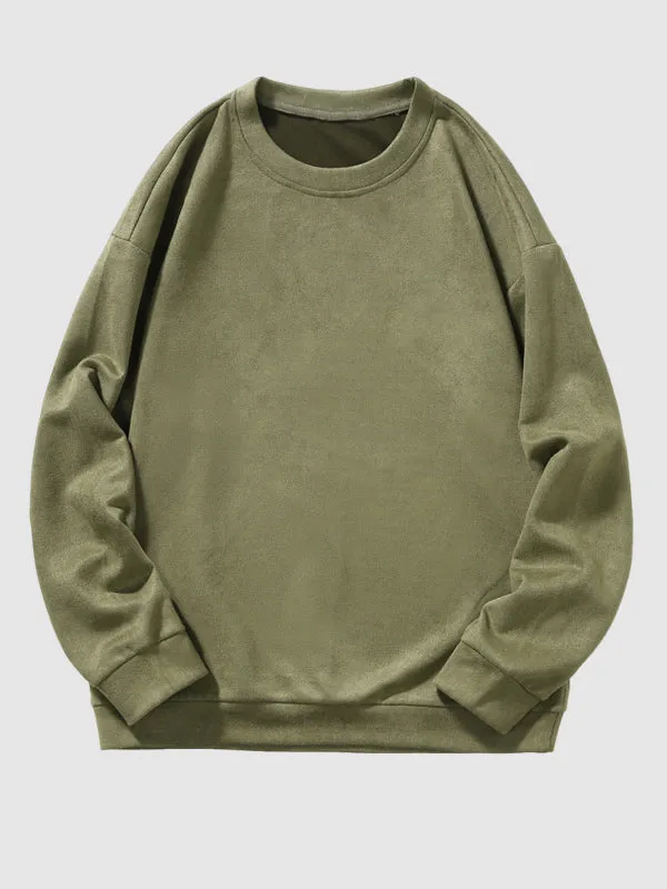 Men's Soft Suede Casual Pullover Sweatshirt