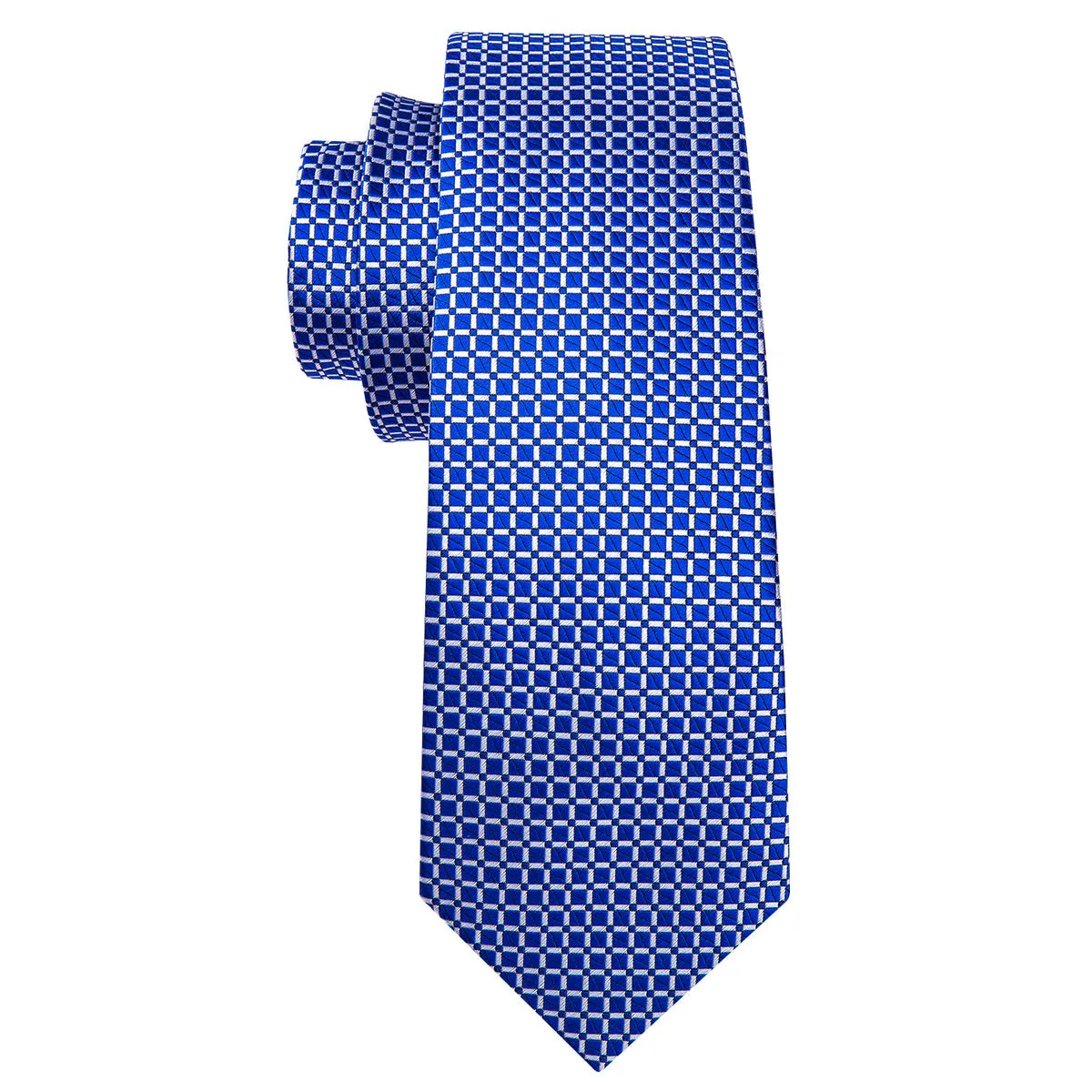 Modern Blue Plaid Silk Tie Set with Pocket Square and Cufflinks