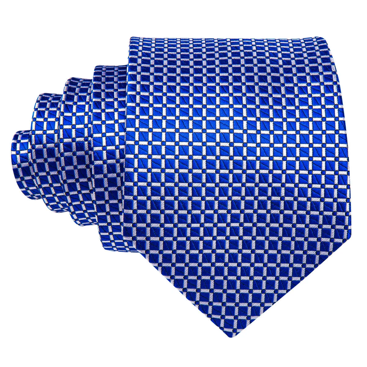 Modern Blue Plaid Silk Tie Set with Pocket Square and Cufflinks