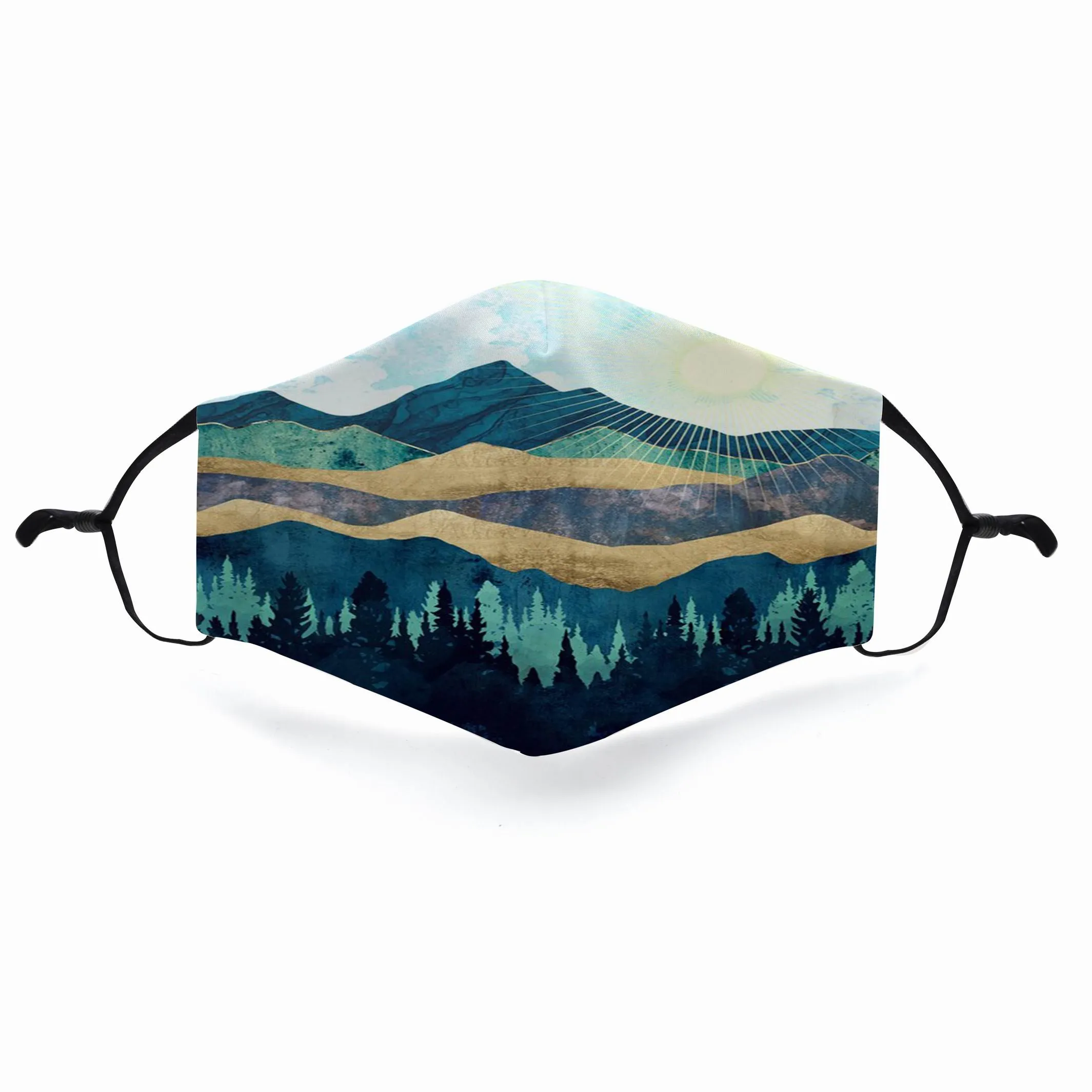 Mountain Design 3D Face Masks Breathable Adjustable Comfortable Reusable Digital Print Fabric Fashion