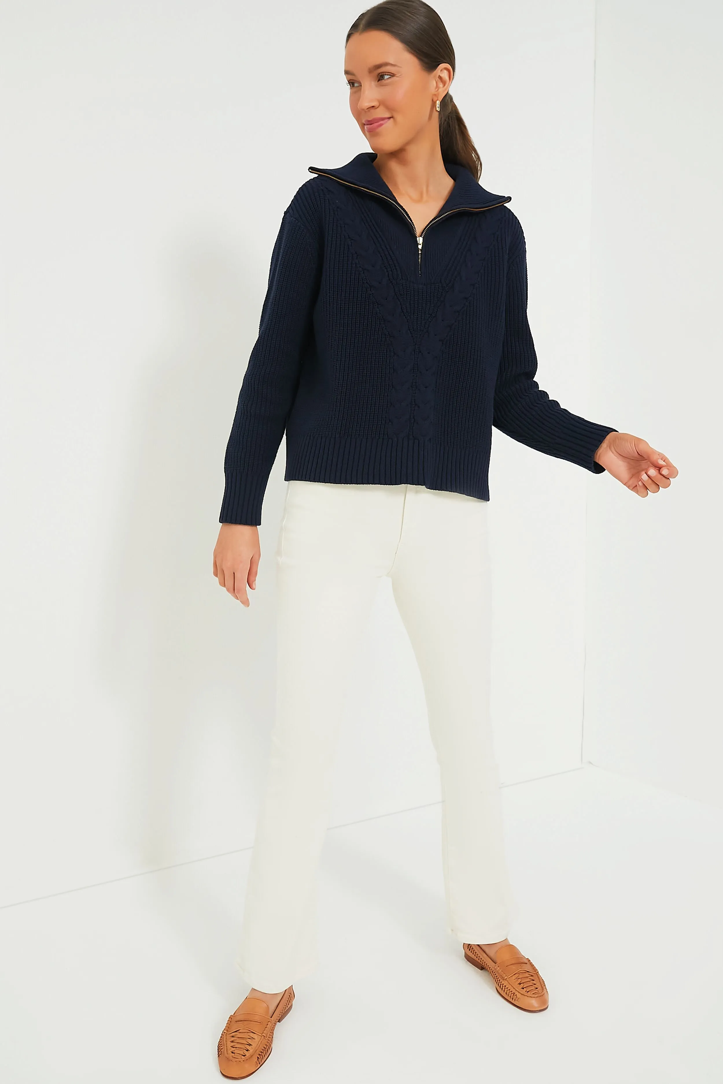 Navy Cropped Estella Quarter Zip