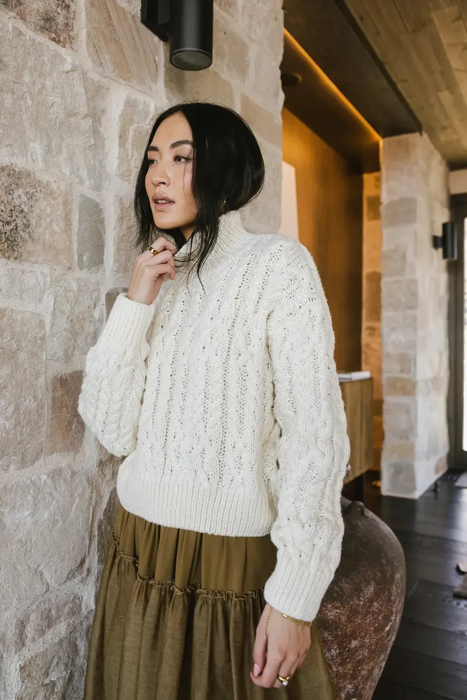 Noah Cable Knit Sweater in Cream - FINAL SALE