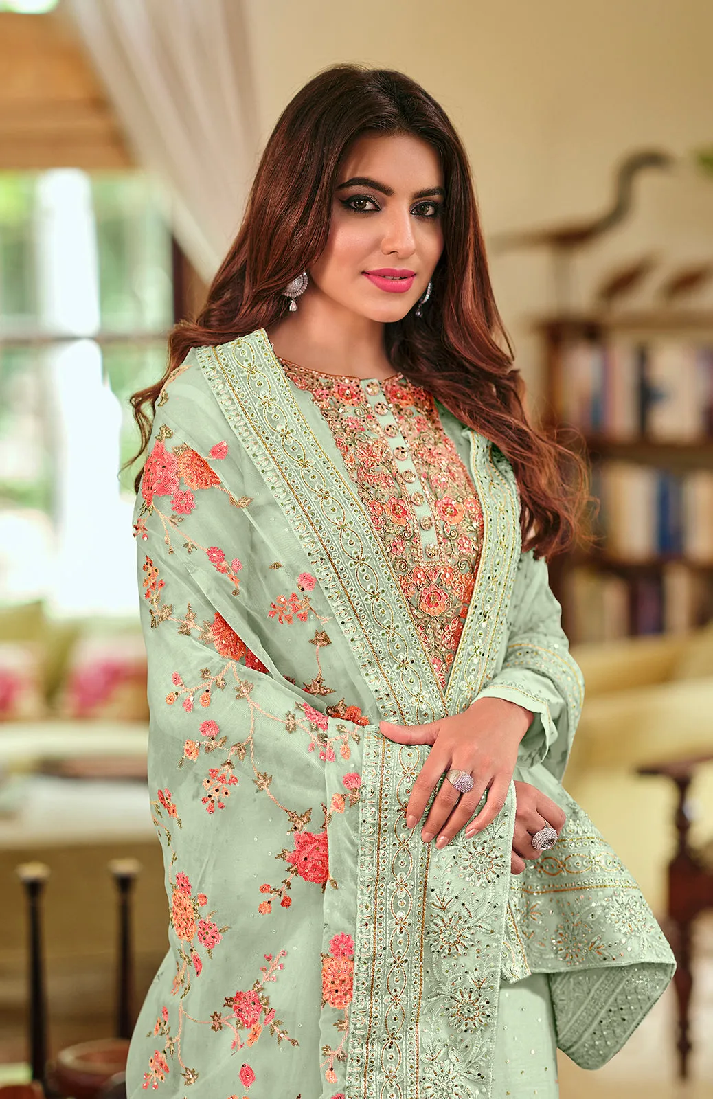 Pastel Green Viscose Silk Designer Pakistani Salwar Suit