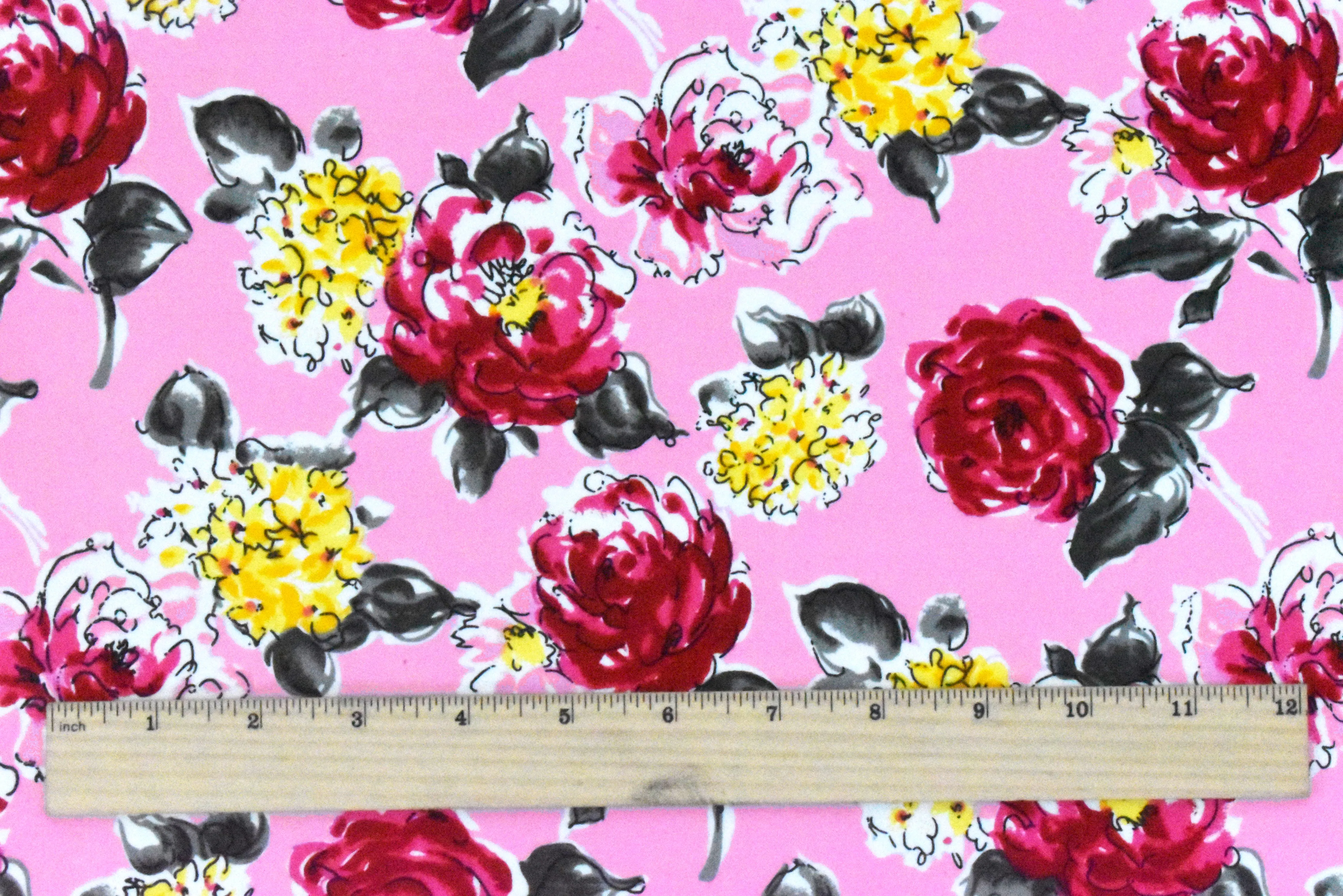 Pink-Red-Multi Floral Printed Cotton Poplin Woven Fabric