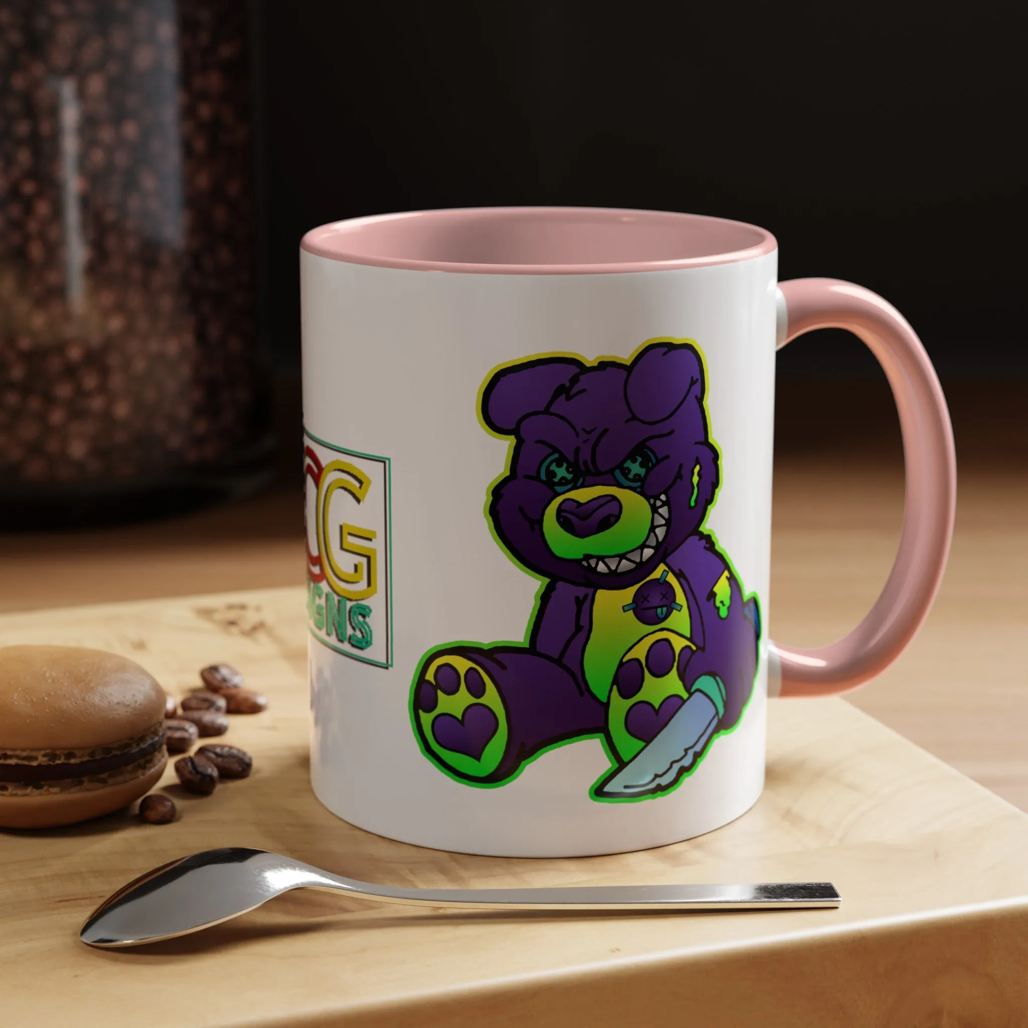 Purple and Green Demon Bear Accent Coffee Mug, 11oz