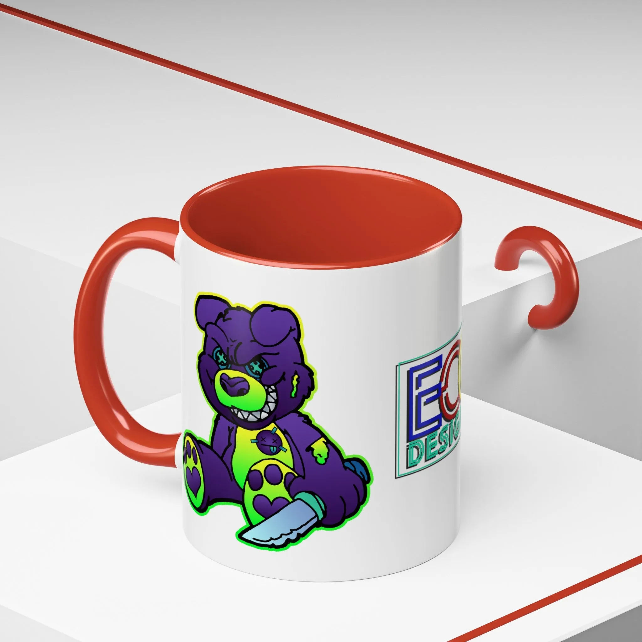 Purple and Green Demon Bear Accent Coffee Mug, 11oz