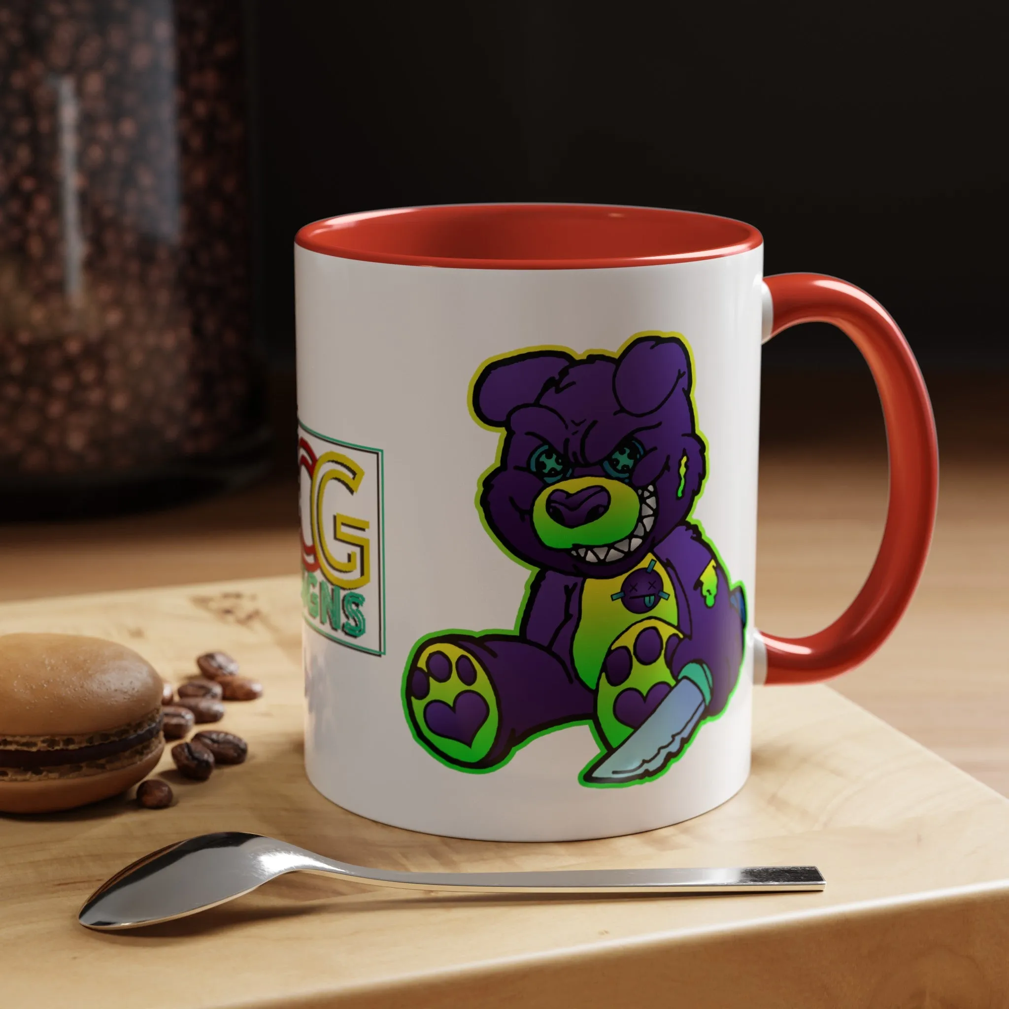 Purple and Green Demon Bear Accent Coffee Mug, 11oz