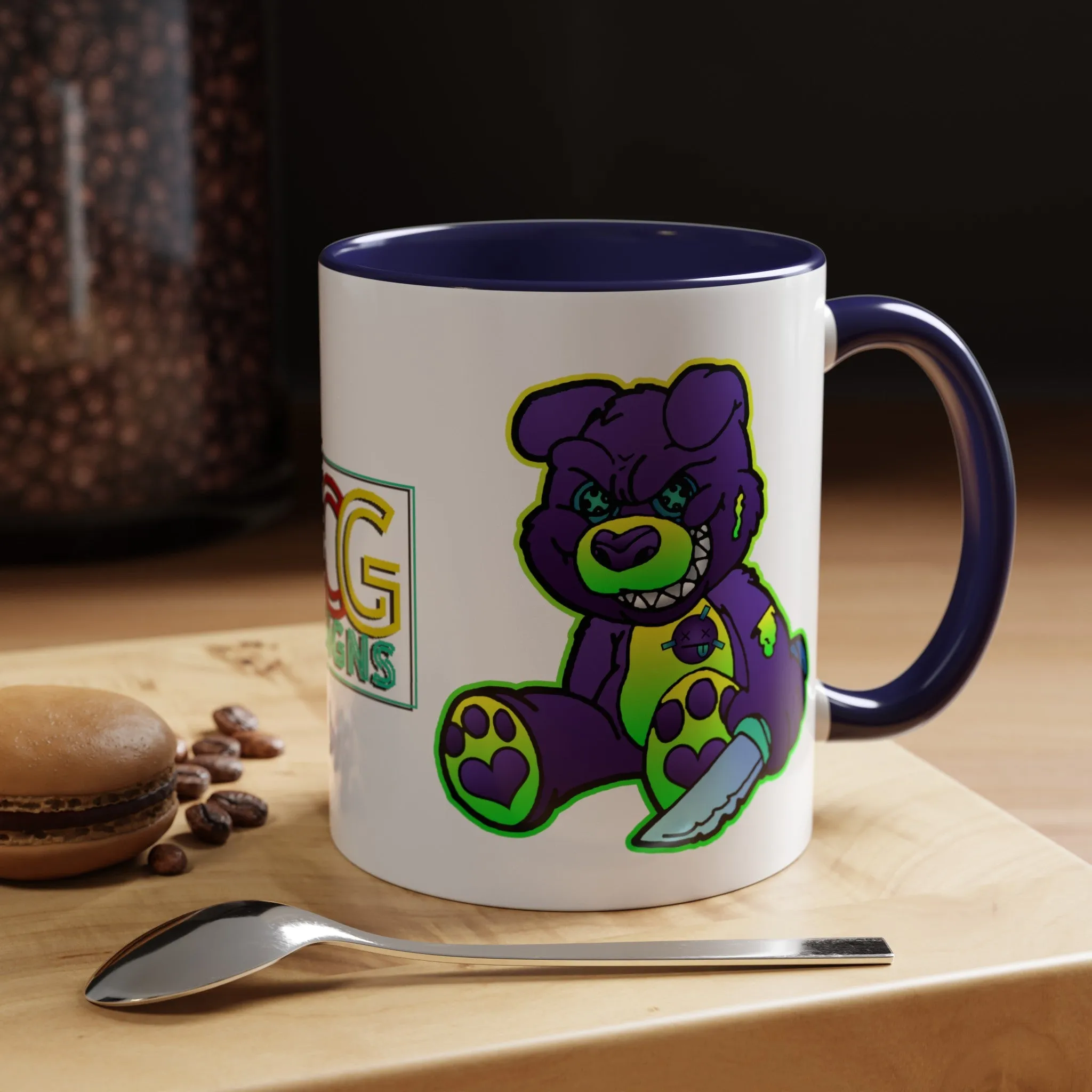 Purple and Green Demon Bear Accent Coffee Mug, 11oz