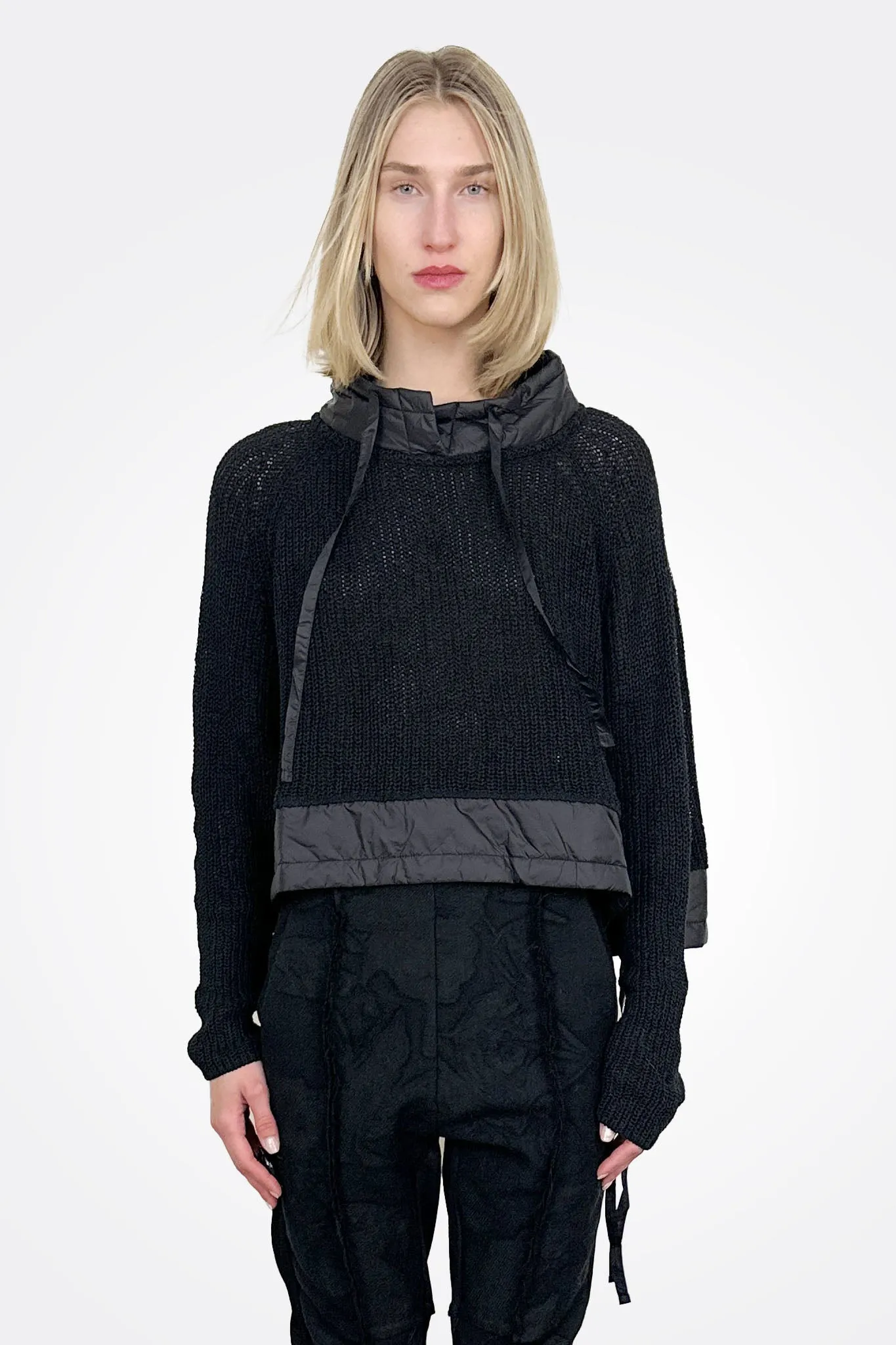 Quilt Detail Knit Sweater - Black