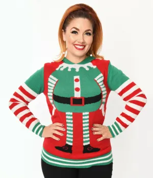 Red & Green Elf Hooded Holiday Sweater