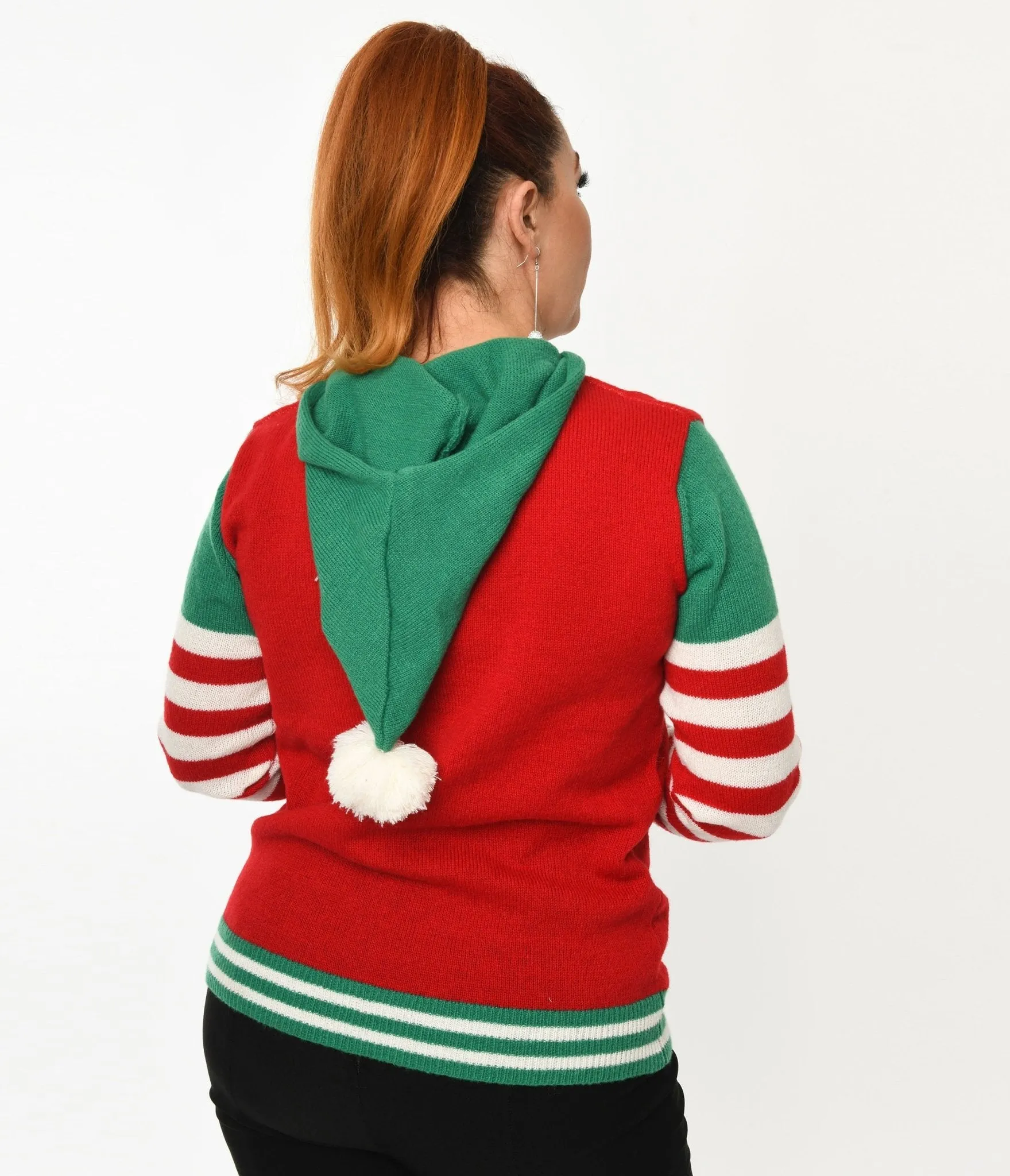 Red & Green Elf Hooded Holiday Sweater