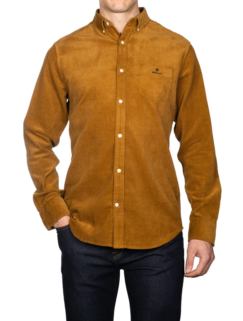 Regular Fit Corduroy Shirt Suede Brown